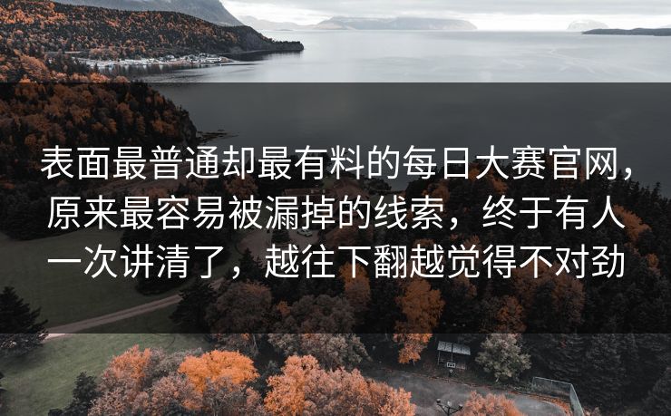 表面最普通却最有料的每日大赛官网,原来最容易被漏掉的线索,终于有人一次讲清了,越往下翻越觉得不对劲 第1张 表面最普通却最有料的每日大赛官网,原来最容易被漏掉的线索,终于有人一次讲清了,越往下翻越觉得不对劲 第1张